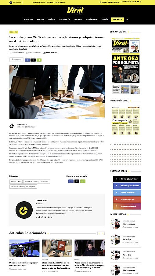 Se contrajo en 26 % el mercado de fusiones y adquisiciones en Am�rica Latina